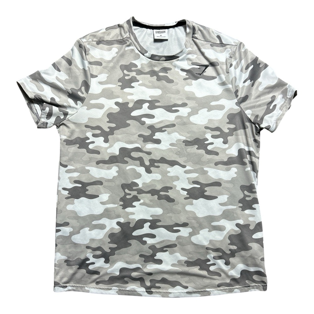 Gymshark Arrival T-shirt Men Medium Gray Camo Print Dry‎ fit Workout Performance